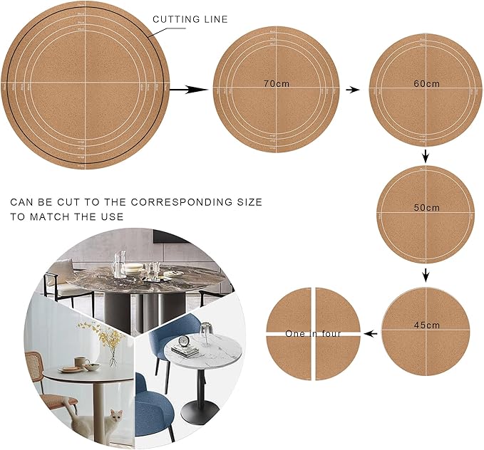 CENNBIE 30/24/20/18 Inches Round Table Mat - Cork Leather Table Pad - Suitable as Side Dining Coffee Table Cover Protector (Black)