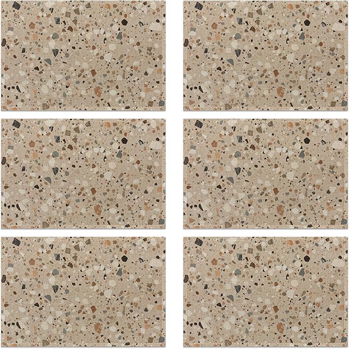 Terrazzo Granito Pattern Linen Placemats Set of 6, Decorative Table Mats 12x18 Inch, Washable Heat Resistant Placemats for Dining Table Kitchen Home Decor