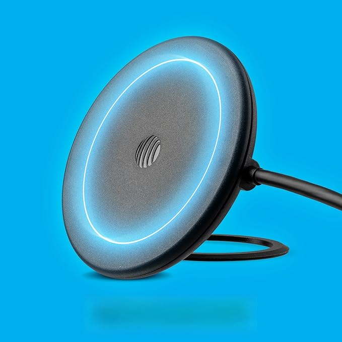 AT&T Magnetic Wireless Charging Pad with Built-in Ring Stand – 15W Fast Charging, USB-C PD Input, Case-Friendly Magnetic Design – Ideal for Desk, Travel, and Nightstand Use – Black