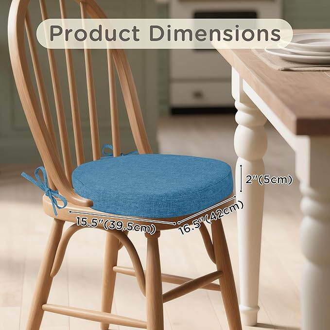 Windsor Chair Cushions for Dining Chairs 1 Pack Non Slip Kitchen Seat Cushion with Ties and Washable Covers Indoor Comfortable Seat Pad with Thick Foam 16.5" x 15.5" x 2" Blue