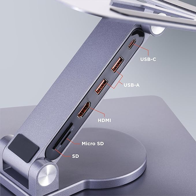 Griffin Rotator Laptop Stand with 6-in-1 USB HUB, 360° Rotating Computer Stand, USB C Docking Station & Multiport Adapter for Desk Setup