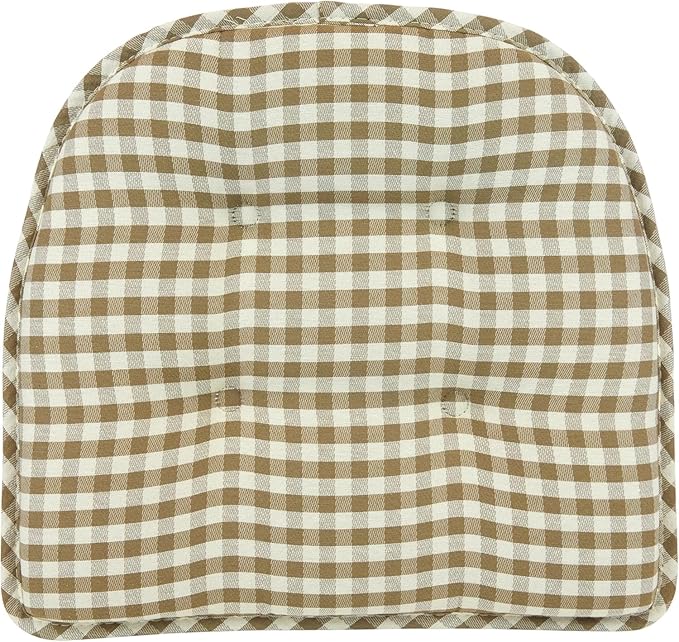 Klear Vu Omega Non-Slip Chair Cushions, Assembled in USA, U-Shaped Skid-Proof Seat Pads for Dining Room, Kitchen, Office, 15"x16" 6 Pack Gingham Natural 6 Count