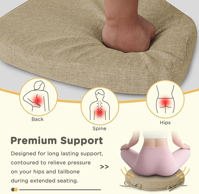 Windsor Chair Cushions for Dining Chairs 4 Pack Non Slip Kitchen Seat Cushion with Ties and Washable Covers Indoor Comfortable Seat Pad with Thick Foam 16.5" x 15.5" x 2" Beige