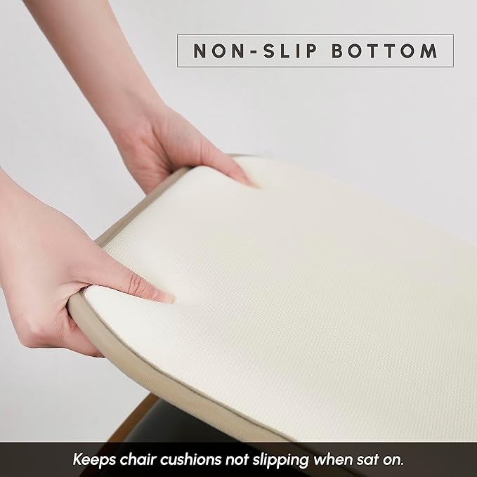 Elegant Comfort 2 Pack Chair Cushion Covers - Skid-Proof Rubber Backing - 16 x 16 Inch - Thick Dining Square Shape Seat Covers - Comfortable Textured Chair Pads with Ties - Chevron Pattern, Beige