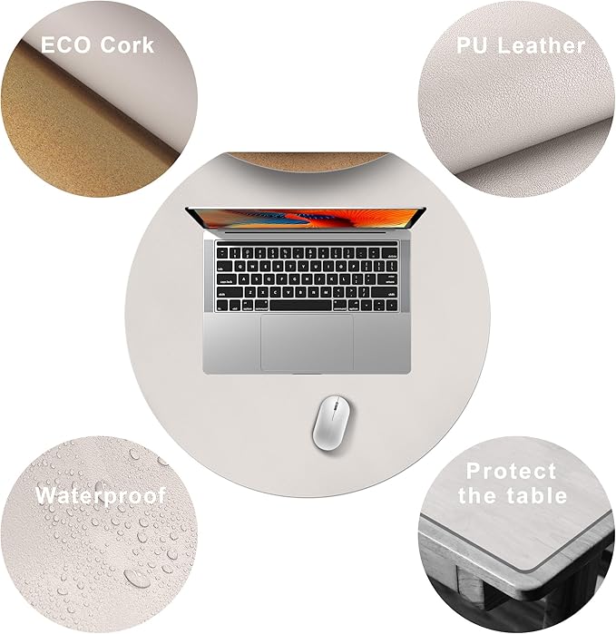 CENNBIE 23.6 Inches Round Table Mat - Cork Table Pad Protector- Suitable as Side Dining Coffee Table Cover (Cream)