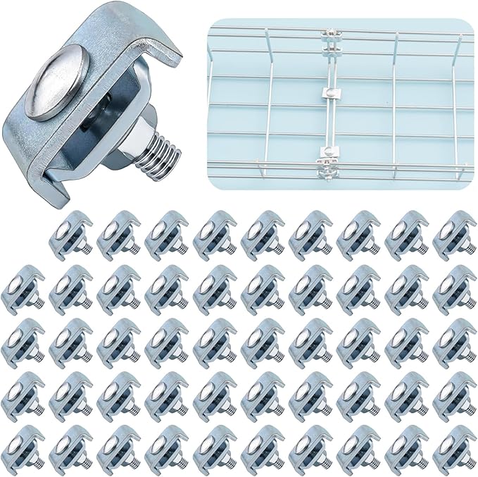 50 Pack Wire Mesh Cable Tray Coupler Kit, Steel Bracket Hardware Components for Cable Management, End-to-End Splice Connector Reinforced Joint Clamp Fit 4mm - 6mm Dia. Basket Cable