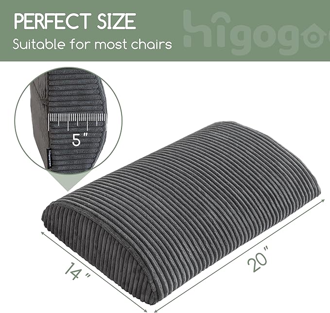 Lumbar Support Pillow for Recliner Chair/Accent Chair/Couch, Large Memory Foam Back Support Cushion for Elderly, Recliner Cushions for Back Rest, Pain Relief, Reading, Washable Cover, Dark Grey