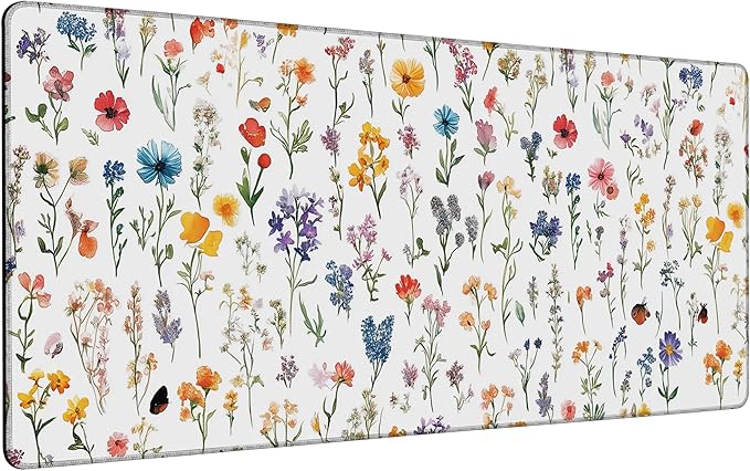 Wild Flower Mouse Pad,35.4 x 15.7 Inch Large Mouse Mat Non-Slip Rubber Stitched Edges for Writing Desk,Office,Home,Laptop