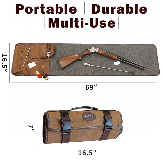Rush Creek Creations Gun Cleaning Mat – Heavy Duty Waxed Canvas Rifle & Pistol Cleaning Mat, Weather-Resistant Gun Workbench Pad with Handle for Shooting, Hunting & Maintenance