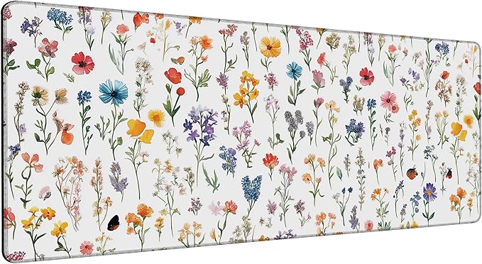 Large Gaming Mouse Pad Wild Flower Desk Mat,Non-Slip Rubber Base Stitched Edges,Extended Mousepad for PC,Laptop,Office,Home Decor(31.5 x 11.8 Inch)