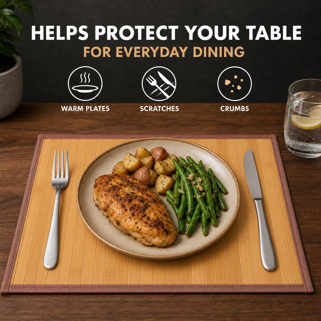 Bamboo Placemats, Set of 4, Woven, 11.8X17.3 Inches, Yellow | Woven Heat-Resistant Bamboo Mats Help Protect Tables from Hot Dishes. Ideal for Everyday Dining, Kitchens& Parties