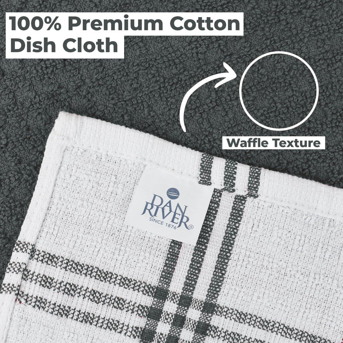 Premium Dish Cloth 100% Cotton 12X12 Inches |Pack of 8|- Grey | Terry Kitchen Towels Ultra Soft Tea Towels-Highly Absorbent Kitchen Rags-Terry Dishcloth for Kitchen and Household Cleaning