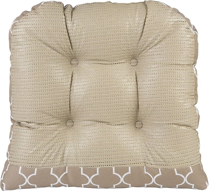 Klear Vu Gripper Overstuffed Universal Non-Slip Dining Chair Cushions for Kitchen Decor or Office Use, U-Shaped Skid-Proof Seat Pad, 15x15 Inches, 4 Count (Pack of 1), Geo Tan