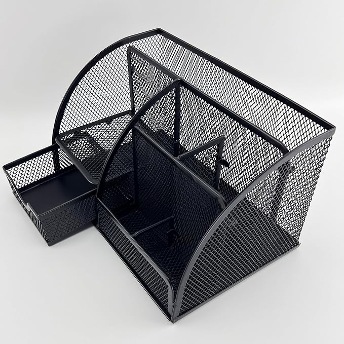 Fengtaiyuan T13, Black Metal Wire Mesh Pencil Holder for Desk, Pencil Cup for Office, Pen Holder for School, Desktop Organizer, Office Storage Box (T13)