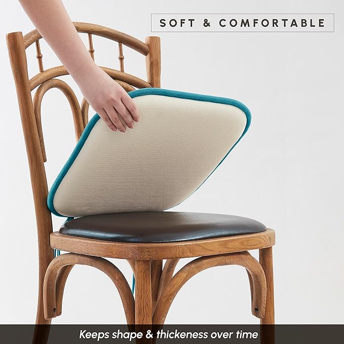 Elegant Comfort 4 Pack Chair Cushion Covers - Skid-Proof Rubber Backing - 16 x 16 Inch - Thick Dining Square Shape Seat Covers - Comfortable Textured Chair Pads with Ties - Honeycomb Pattern, Peacock