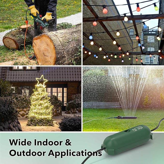 BN-LINK Outdoor Extension Cord Safety Cover, Cord Connector Protector Waterproof with 4 Latches, Plug Cover for Holiday String Lights & Tools, Green, 1 Pack