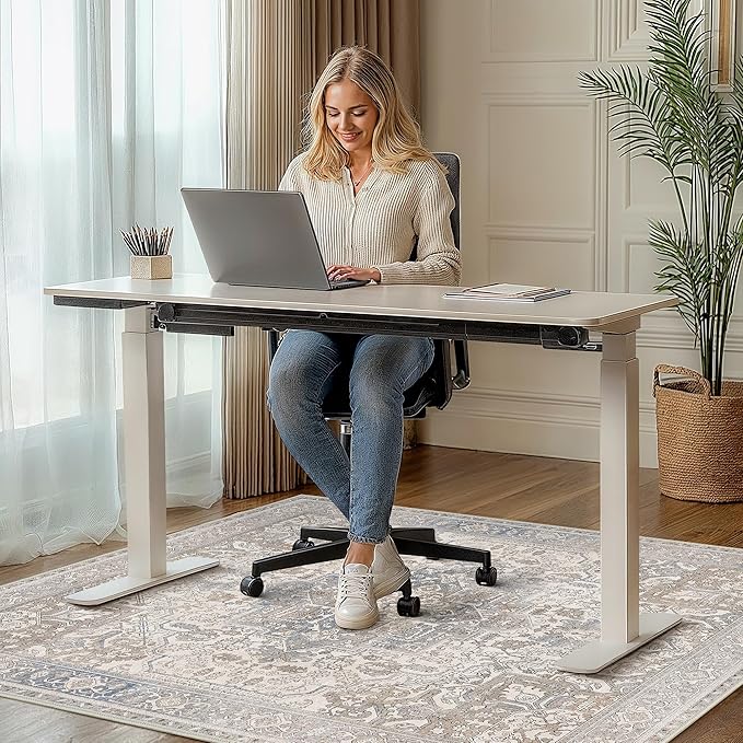 36"x48" Office Chair Mat for Hardwood Tile Floor, Under Desk Carpet Protector for Rolling Computer Chair Mat, Machine Washable Area Rug, Anti-Slip 1/5" Thick Low Pile Thin Vinyl Floor Mat, Khaki Blue