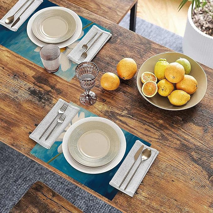 Vintage Daisy Flower Placemats Set of 6 Linen Table Mats, 12x18 Inch Washable Placemats for Dining Table, Non Slip Heat Resistant Mats for Kitchen Home Decor