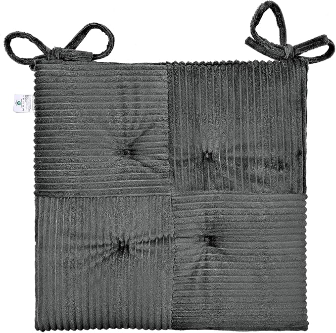 Office Stacking Chair Cushion with Ties, Corduroy High Density Foam Non-Slip Kitchen Seat Cushion, Square 17" x 17" Indoor Dining Chair Pads, Grey, 1 PCS