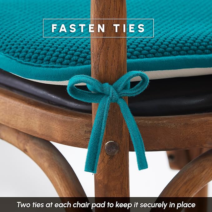 Elegant Comfort 2 Pack Chair Cushion Covers - Skid-Proof Rubber Backing - 16 x 16 Inch - Thick Dining Square Shape Seat Covers - Comfortable Textured Chair Pads with Ties - Honeycomb Pattern, Peacock