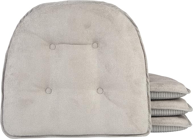 Klear Vu Omega Non-Slip Chair Cushions, Assembled in USA, U-Shaped Skid-Proof Seat Pads for Dining, Kitchen, Office, 15"x16", 4 Pack, Linear Gray