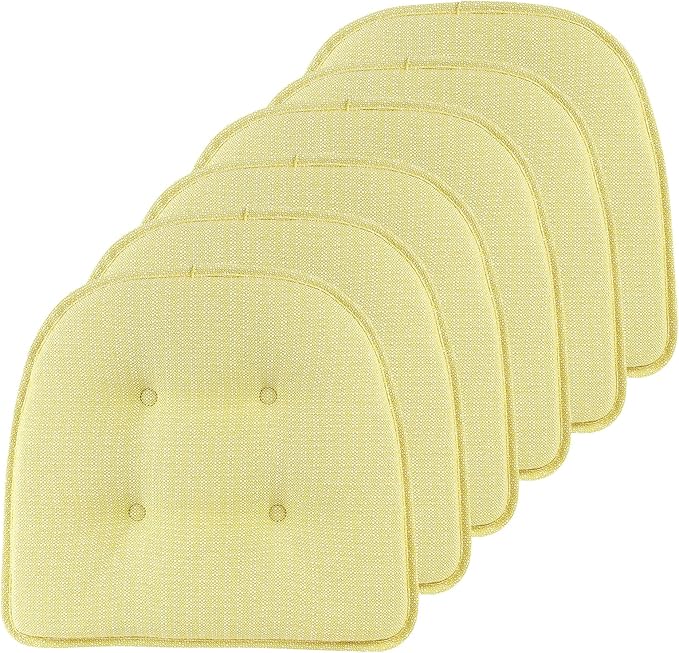 Klear Vu Omega Non-Slip Chair Cushions, Assembled in USA, U-Shaped Skid-Proof Seat Pads for Dining Room, Kitchen, Office, 15"x16" 6 Pack Solid Yellow 6 Count