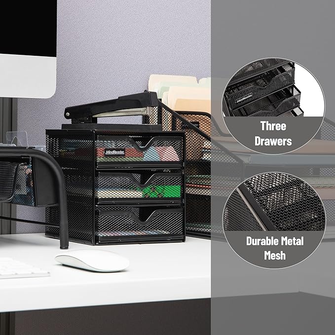 Mind Reader Desktop Accessory Storage, Desk Supplies, Organizer, Office, Metal Mesh, 6.25" L x 6.5" W x 6.5" H, Black