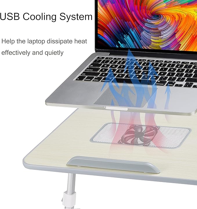 Adjustable Laptop Table with Cooling Fan - Desk for Working, Reading, Writing, Drawing and Eating in Bed, Sofa, Floor, Couch