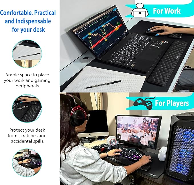 XXL Desk Pad – Large Micro Woven Cloth Mouse Pad with Non‑Slip Rubber Base, Waterproof, Double‑Stitched Edges – 35.4 x 15.75 in (Black)
