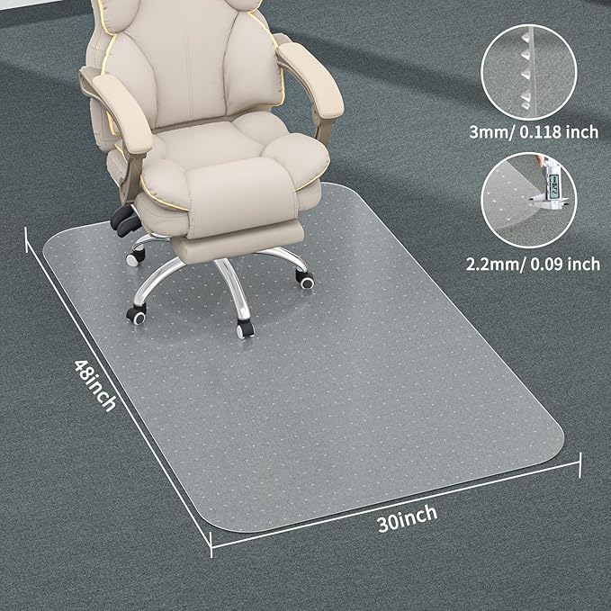 2Pcs Office Chair Mat for Carpet, 30" X 48" X 0.09" Desk Chair Mat for Carpet Floors, Clear Rolling Chair Mats with Non-Slip Studded for Home and Office Low Pile Carpets