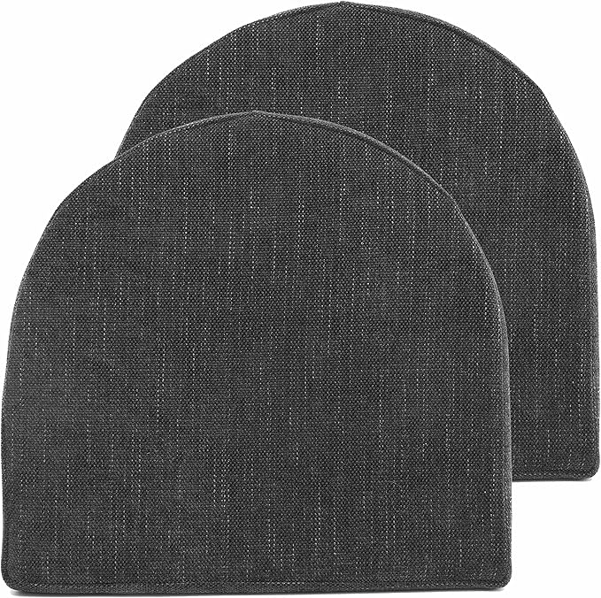 Chair Cushions 100% High Density Memory Foam Pads U Shaped 17" x 16"Non Slip Skid Rubber Back Seat Cover, 2 Pack, Black