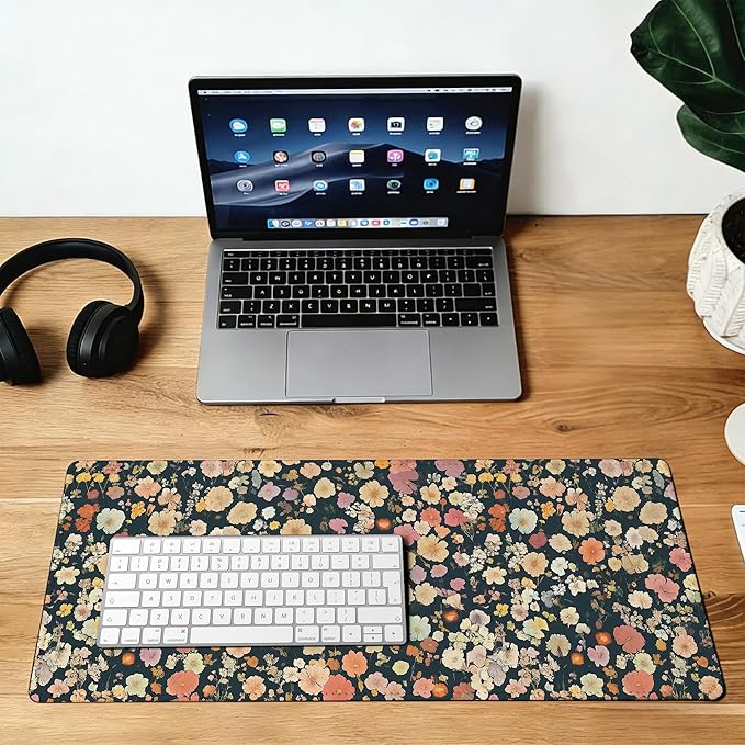 Large Gaming Mouse Pad Colorful Floral Desk Mat,Non-Slip Rubber Base Stitched Edges,Extended Mousepad for PC,Laptop,Office,Home Decor(31.5 x 11.8 Inch)