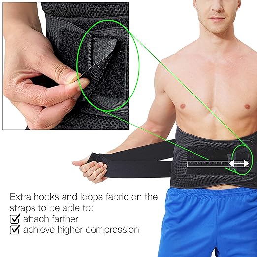 NeoTech Care Adjustable Compression Wide Back Brace Lumbar Support Belt (Charcoal, Size L)