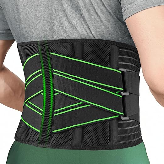 Lower Back Brace for Lower Back Pain, Breathable Back Support Belt, Lumbar Support for Men and Women, Back Brace with Adjustable Support Straps and Removable Lumbar Pad for Work & Everyday Use (Green, XL (Waist 37.8"-42.3"))