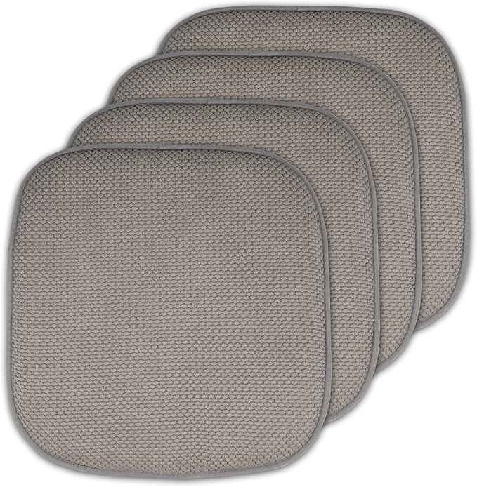 Sweet Home Collection Memory Foam Chair Cushion Honeycomb Pattern Solid Color Slip Non Skid Rubber Back Ultimate Comfort and Softness Rounded Square 16" x 16" Seat Cover, 4 Pack, Silver