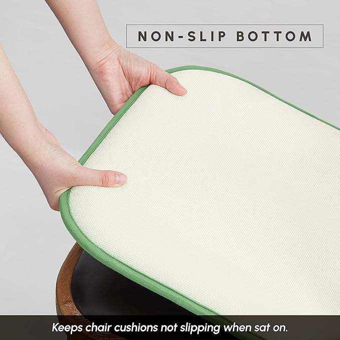 Elegant Comfort 2 Pack Chair Cushion Covers - Skid-Proof Rubber Backing - 16 x 16 Inch - Thick Dining Square Shape Seat Covers - Comfortable Textured Chair Pads with Ties - Honeycomb Pattern, Green