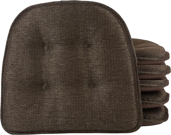Klear Vu Omega Non-Slip Chair Cushions, Assembled in USA, U-Shaped Skid-Proof Seat Pads for Dining Room, Kitchen, Office, 15"x16" 6 Pack Solid Chestnut 6 Count