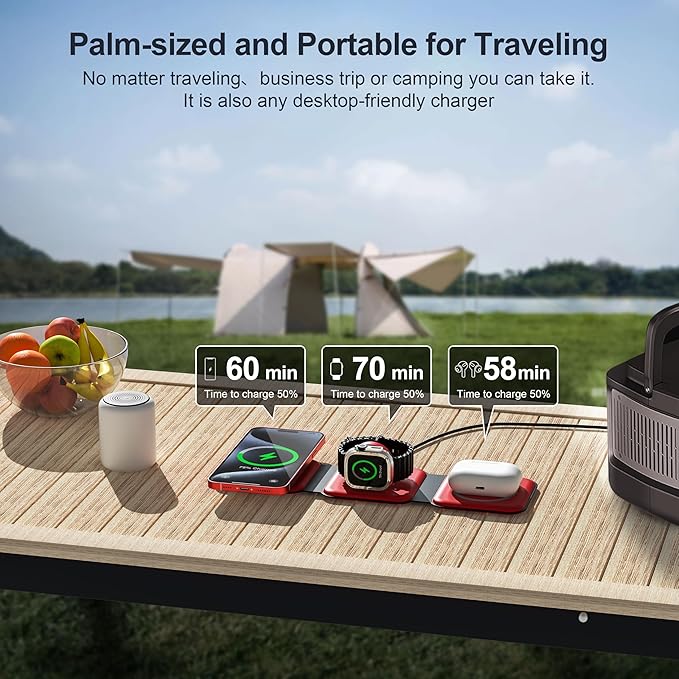 3 in 1 Charging Station for Multple Devices,Foldable 3 in 1 Wireless Charger for Travel,Nano Wireless Charging Station for iPhone16 15 14 13 12 Pro Max/Watch 10 9 8 7 6 5 4 3 Ultra/AirPod Pro