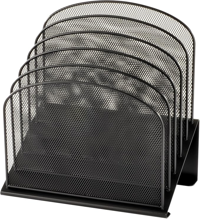 Safco Onyx Desk Organizer, 5 Tiered Vertical Compartments, Office and Classroom Mailbox , Paper and Mail Sorter, Steel Mesh, Black