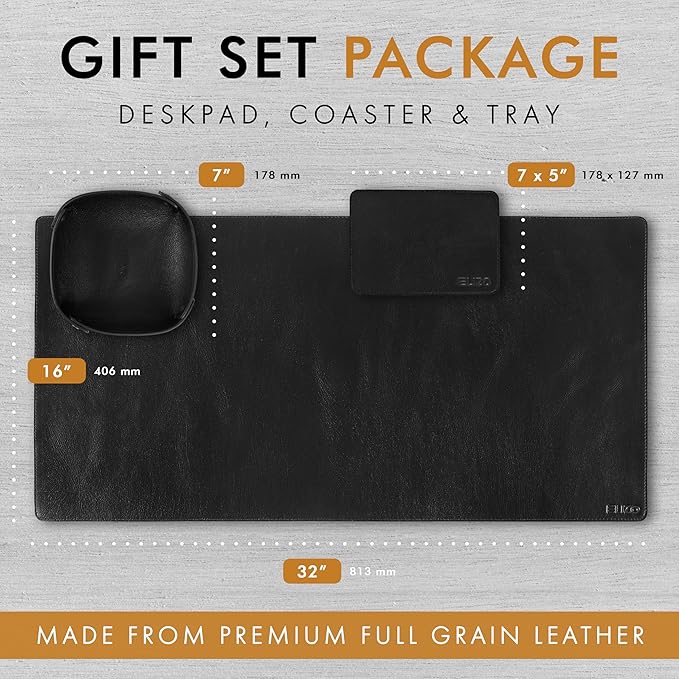 ELIZO Leather Desk Pad Real Leather Desk Mat Thick (3mm) Double Layer (31x15.6) Cover Blotter Desk Protector Large Computer Mat for Keyboard Mouse Pad Table Laptop Mat Office Accessories - Carbon