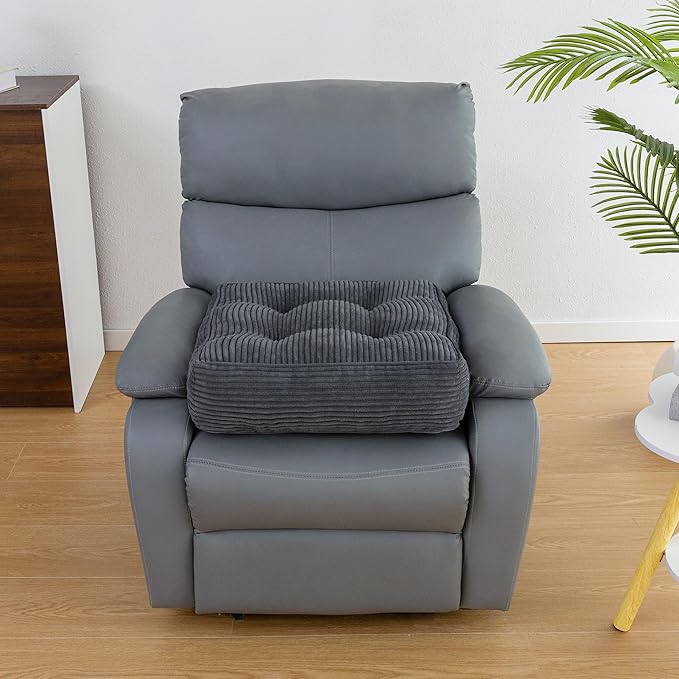 HIGOGOGO Tufted Corduroy Recliner Seat Cushion for Elderly, 20x20x5 Inch Large Square Seat Cushion for Recliner Chair, Floor Pillow, Office Chair, Car, No Pressure on Thighs, Dark Grey