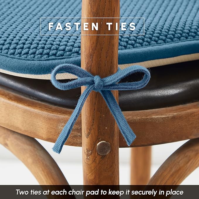 Elegant Comfort 2 Pack Chair Cushion Covers - Skid-Proof Rubber Backing - 16 x 16 Inch - Thick Dining Square Shape Seat Covers - Comfortable Textured Chair Pads with Ties - Honeycomb Pattern, Blue