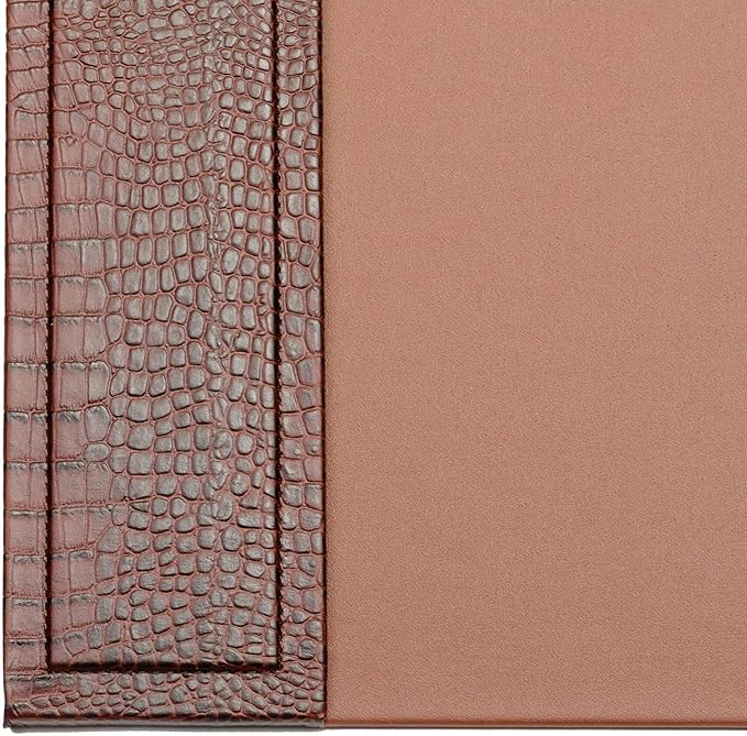 Dacasso Brown Crocodile Embossed Leather Desk pad with Side-Rails, 25.5 by 17.25 Inch