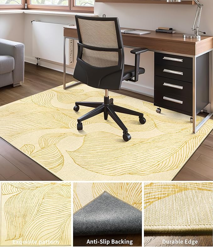 chakme Office Chair Mat for Hardwood Floor, 48"x36" Easy Glide Computer Desk Mat Protector for Rolling Chair Under Desk Rug Nonslip Backing, Machine Wash, (Golden Leaf)