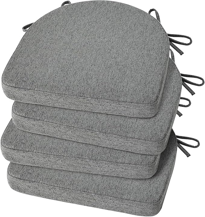 Shinnwa Kitchen Chair Cushions Set of 4, Non-Slip Dining Chair Cushions with Ties and Machine Washable Cover, 4 Pack, 17 x 16.5 x 2in, Dark Gray