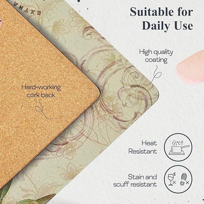 Pimpernel Olive Orchard Placemats, Set of 4 - Decorative Table Placemats with Rustic Village & Olive Branch Design, Heat & Stain Resistant, Cork Backed, Perfect for Kitchen, Dining & Entertaining