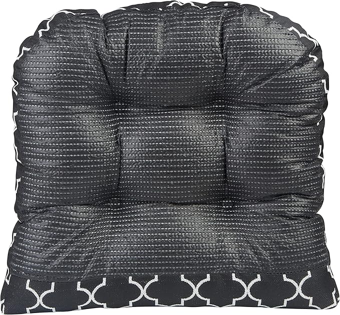 Klear Vu Gripper Overstuffed Universal Non-Slip Dining Chair Cushions for Kitchen Decor or Office Use, U-Shaped Skid-Proof Seat Pad, 15x15 Inches, 4 Count (Pack of 1), Geo Black