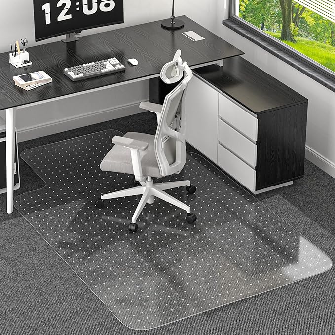 Office Chair Mat for Low Pile Carpeted Floors with Lip, 48" x 60" Plastic Floor mat for Desk Chair on Carpet,Easy Glide Carpet Protector Mat for Computer Chairs,Rolling Chairs,Home,Office Non-Slip