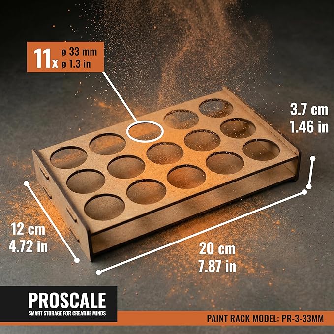 PROSCALE Mini Paint Holder for Miniatures & Modeling, Compact Project Paint Organizer Tray for 33mm Pots, Portable Tabletop Paint Rack, Compatible with Citadel (33mm)