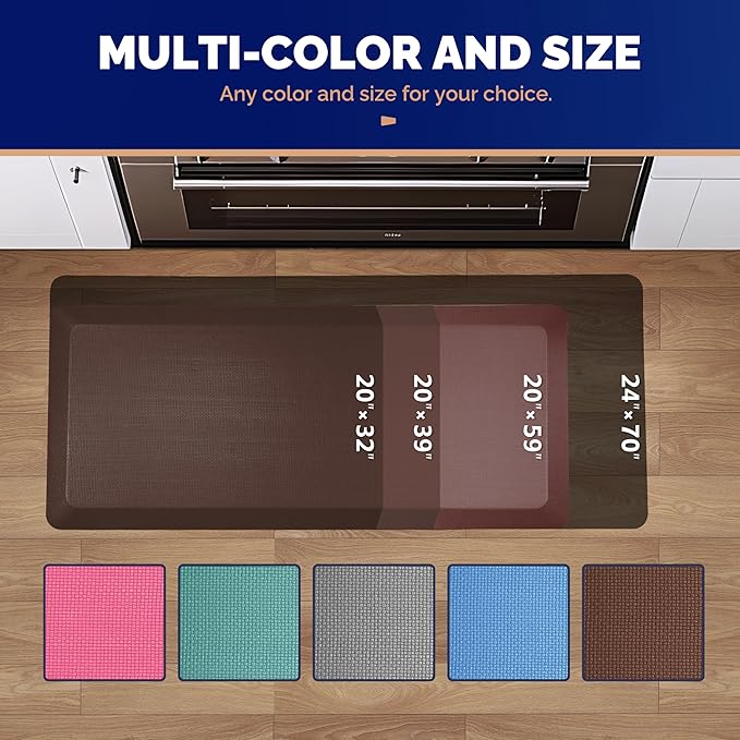 FEATOL Anti Fatigue Mat for Standing, 9/10 Extra Thick Ergonomic Standing Desk Mat, Comfort Memory Foam Standing Mat at Home,Office All Day (20" x 39", Brown, 1PC)